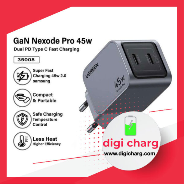 شارژر دیواری 45 وات دو پورت USB-C یوگرین مدل ugreen X707