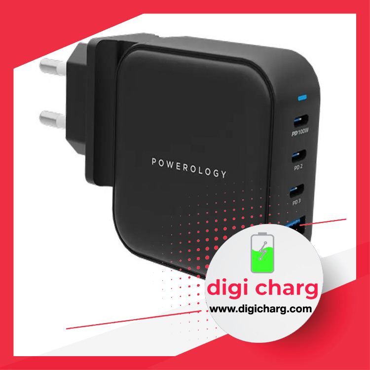 شارژر-دیواری-100-وات-4-پورت-پاورولوژی-مدل-Powerology-PWCUQC006-BK
