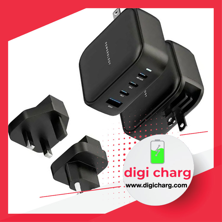 شارژر-دیواری-100-وات--4-پورت-پاورولوژی-مدل-Powerology-PWCUQC006-BK