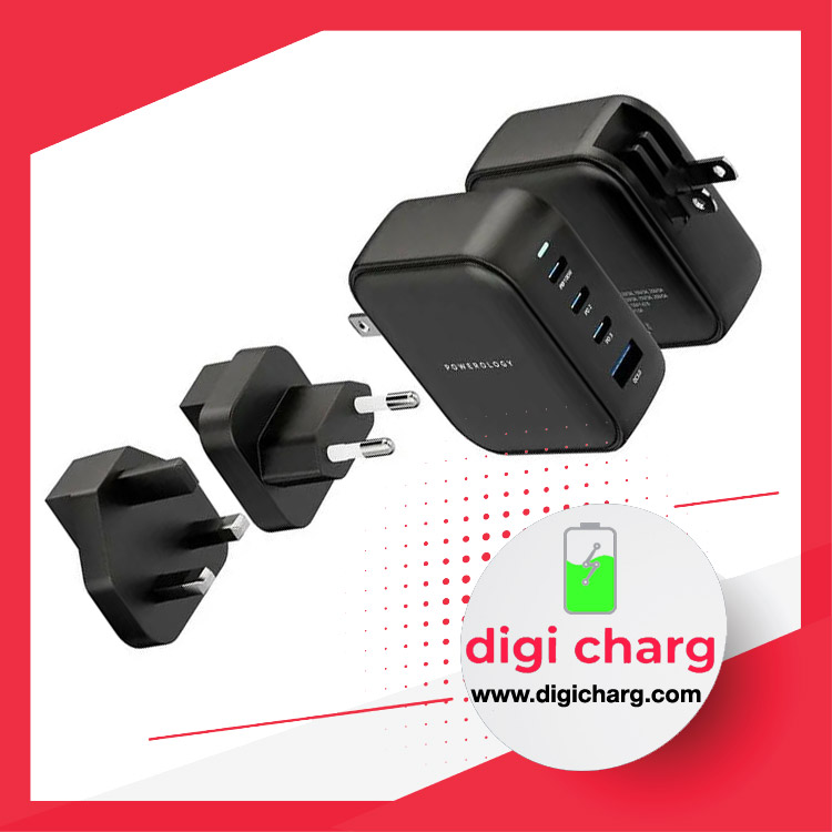 شارژر-دیواری-100--وات-4-پورت-پاورولوژی-مدل-Powerology-PWCUQC006-BK