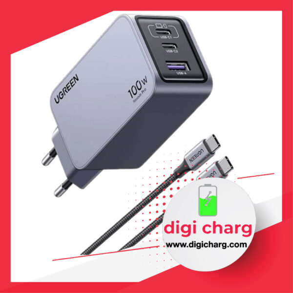 شارژر دیواری 100 وات دو پورت USB-C و یک پورت USB-A یوگرین مدل ugreen X757