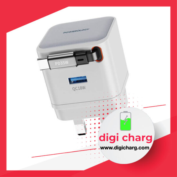 شارژر دیواری 35 وات همراه با کابل جمعشونده پاورولوژی مدل Powerology PWCUQC032