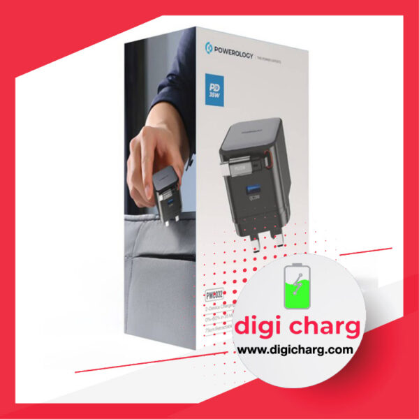 شارژر دیواری 35 وات همراه با کابل جمعشونده پاورولوژی مدل Powerology PWCUQC032