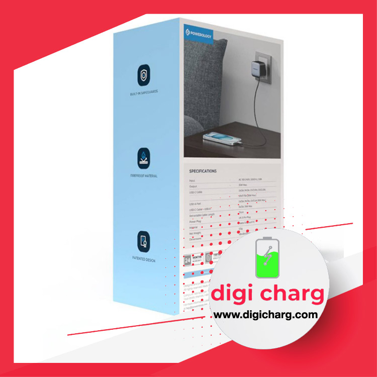 شارژر-دیواری--35-وات-همراه-با-کابل-جمع-شونده-پاورولوژی-مدل-Powerology-PWCUQC032