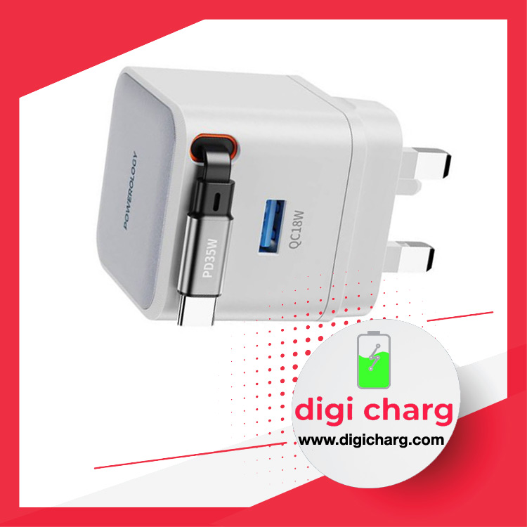 شارژر--دیواری-35-وات-همراه-با-کابل-جمع-شونده-پاورولوژی-مدل-Powerology-PWCUQC032
