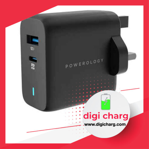 شارژر دیواری 45 وات دو پورت پاورولوژی مدل Powerology PWCUQC004