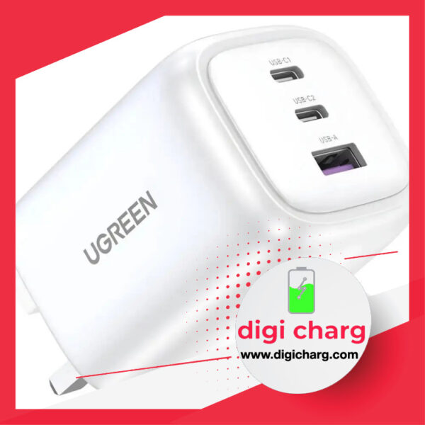 شارژر دیواری 65 وات دو پورت USB-C و یک پورت USB-A یوگرین مدل ugreen CD306